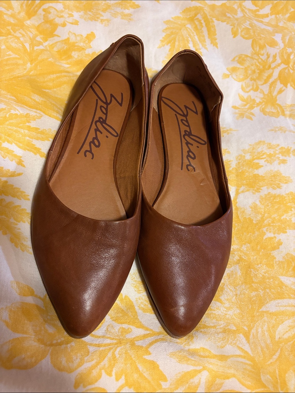 Zodiac Chestnut Brown Pointed Toe Leather Flats
